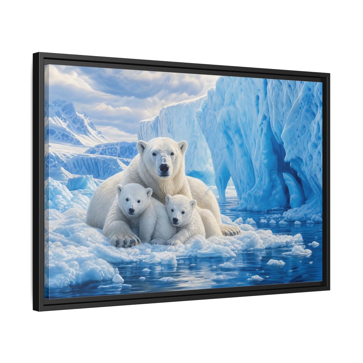 Side Mockup 14. Animals Polar Bears Blue And White Arctic shown as stretched canvas wall art