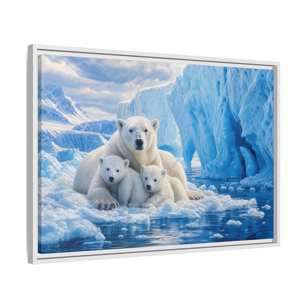 Side Mockup 10. Animals Polar Bears Blue And White Arctic shown as stretched canvas wall art