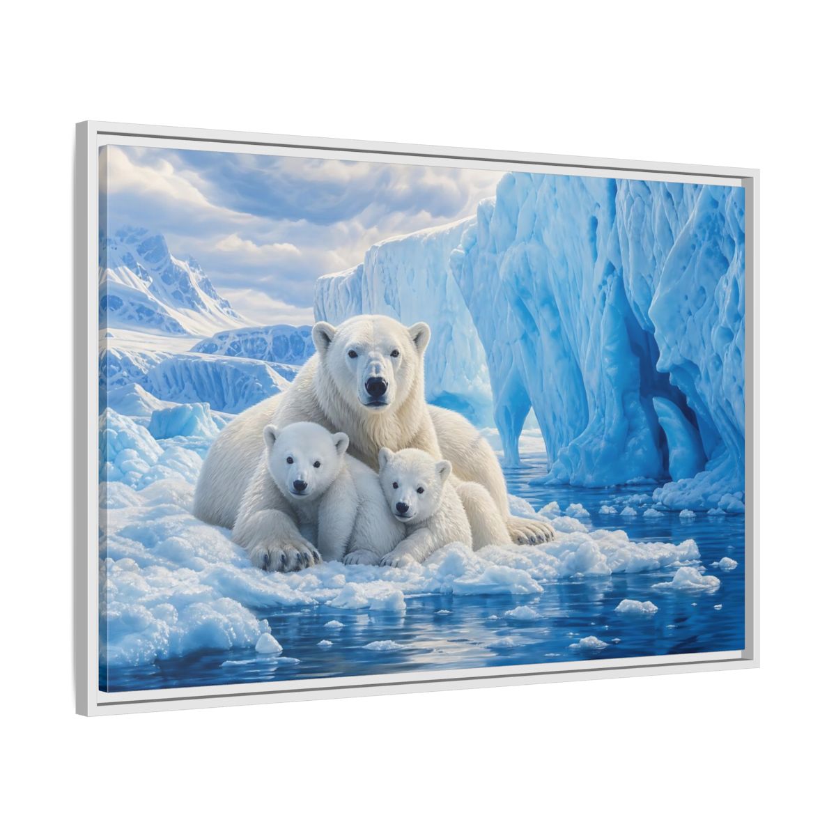 Side Mockup 9. Animals Polar Bears Blue And White Arctic shown as stretched canvas wall art