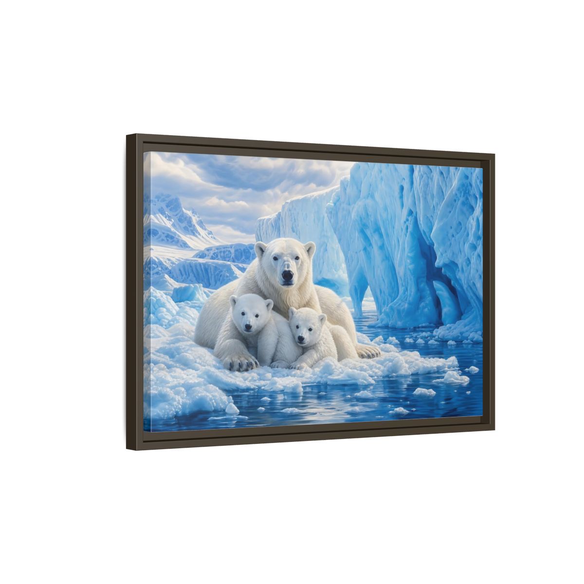 Side Mockup 2. Animals Polar Bears Blue And White Arctic shown as stretched canvas wall art