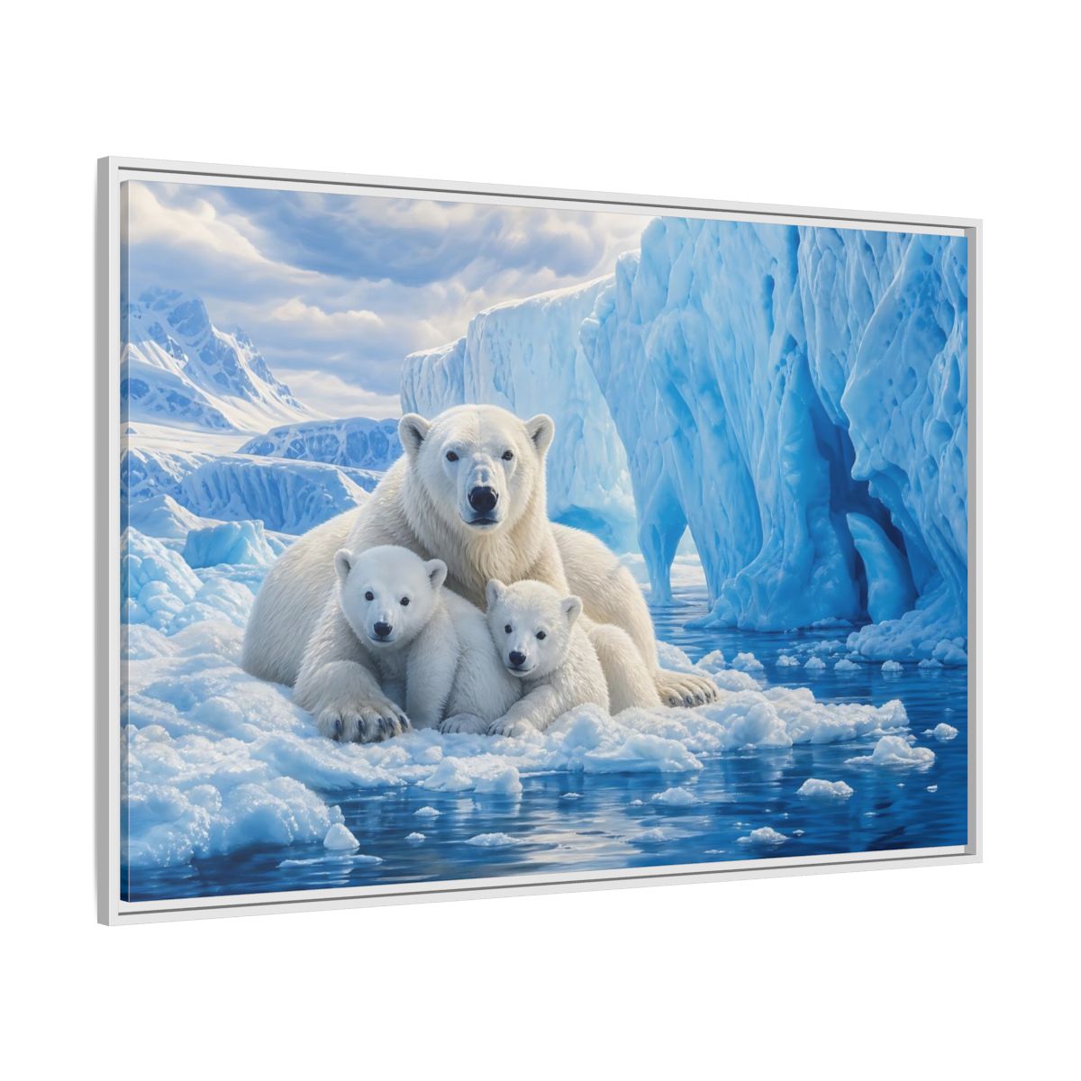 Side Mockup 7. Animals Polar Bears Blue And White Arctic shown as stretched canvas wall art