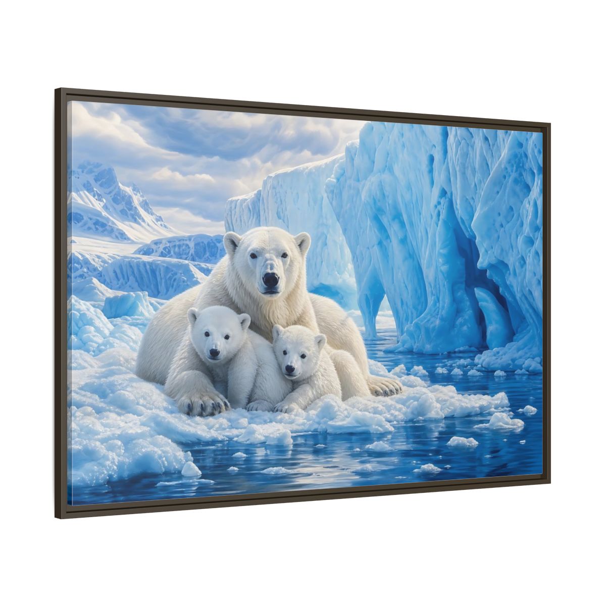 Side Mockup 8. Animals Polar Bears Blue And White Arctic shown as stretched canvas wall art