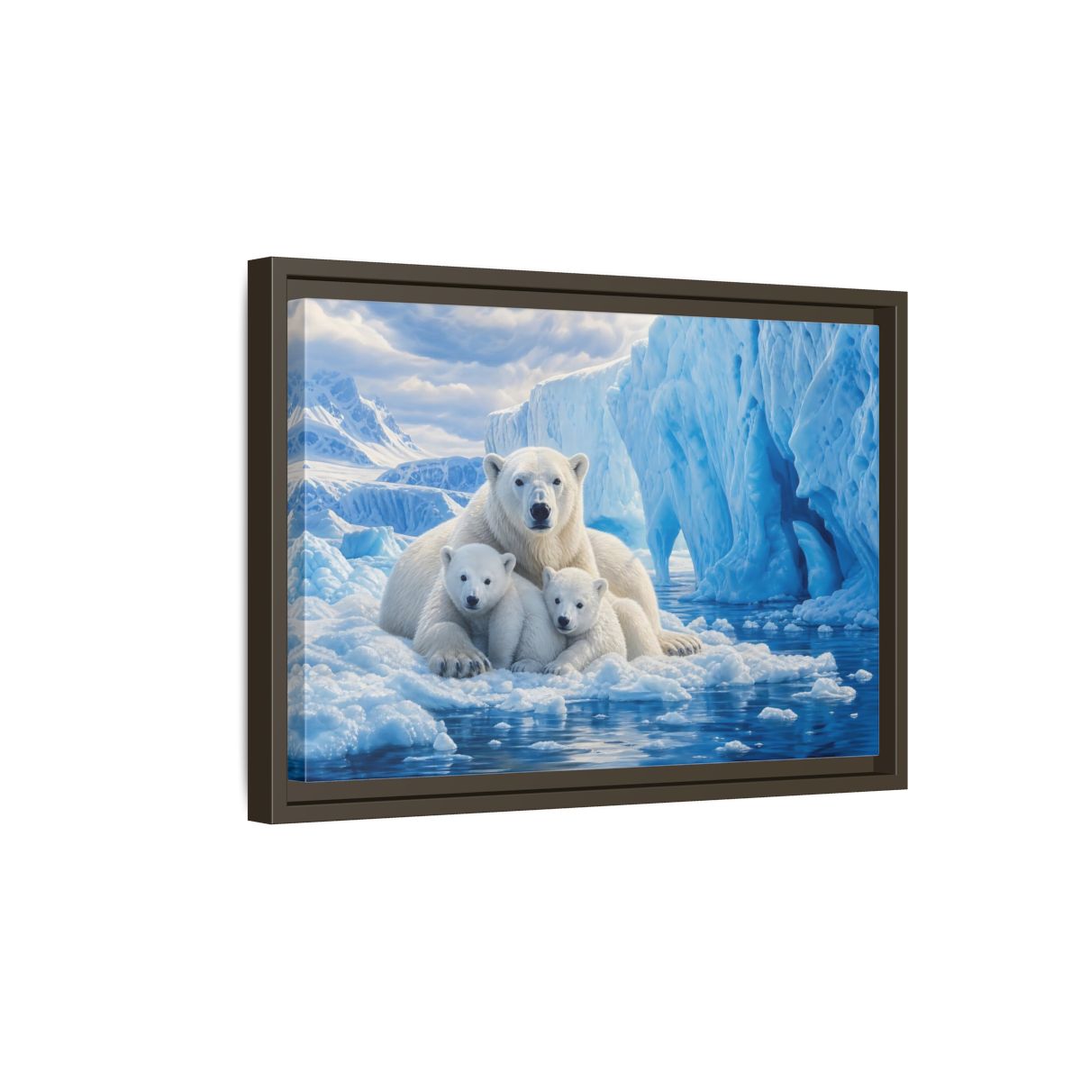 Side Mockup 5. Animals Polar Bears Blue And White Arctic shown as stretched canvas wall art
