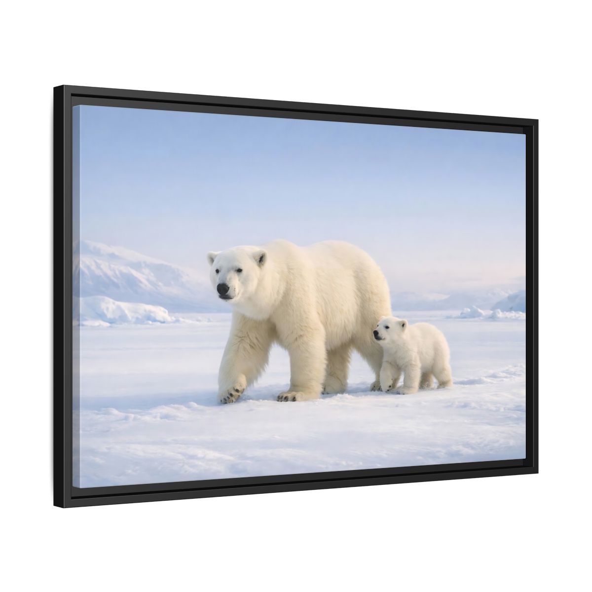 Side Mockup 14. Animals Polar Bears White And Blue shown as stretched canvas wall art