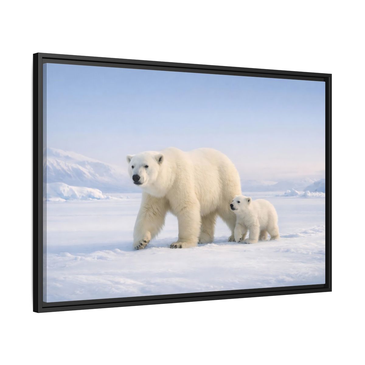 Side Mockup 13. Animals Polar Bears White And Blue shown as stretched canvas wall art