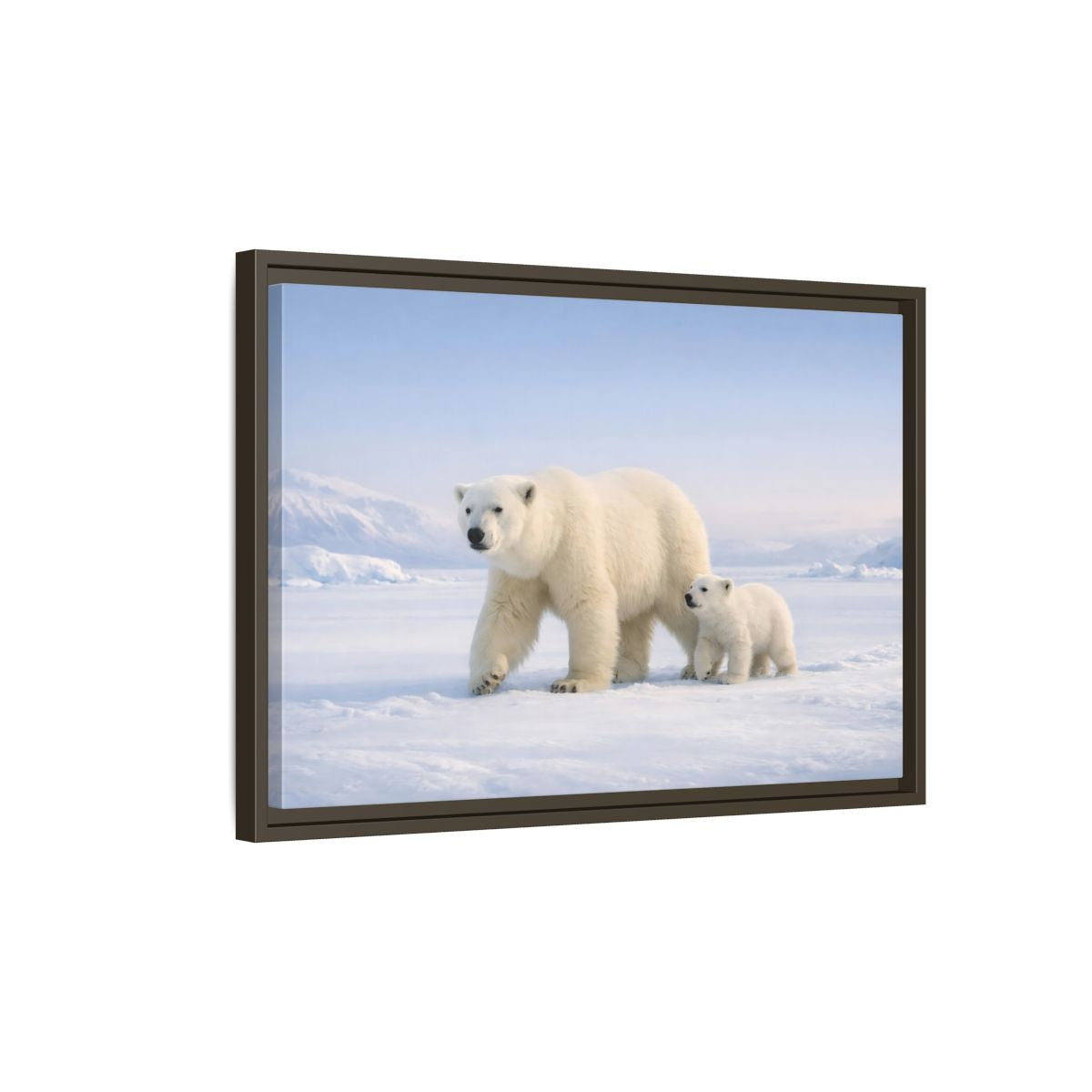 Side Mockup 2. Animals Polar Bears White And Blue shown as stretched canvas wall art