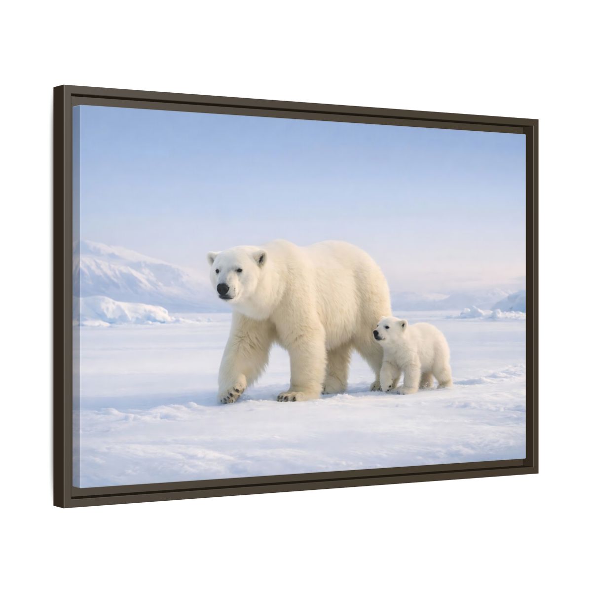 Side Mockup 11. Animals Polar Bears White And Blue shown as stretched canvas wall art