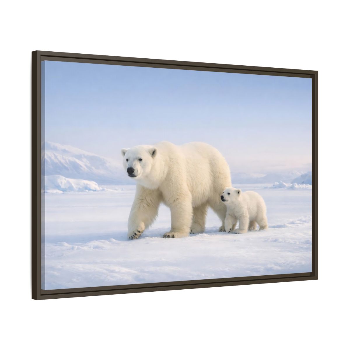 Side Mockup 9. Animals Polar Bears White And Blue shown as stretched canvas wall art