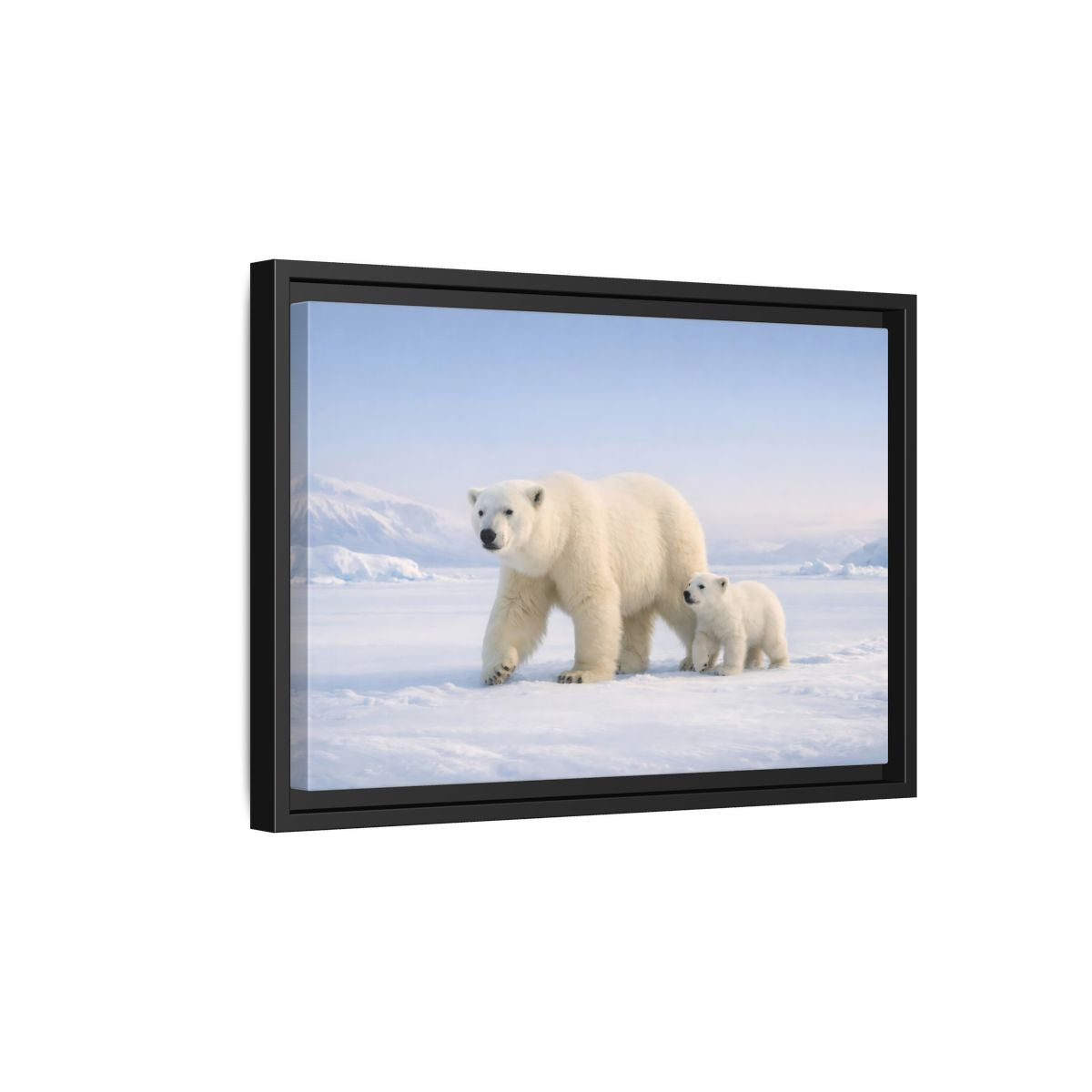 Side Mockup 6. Animals Polar Bears White And Blue shown as stretched canvas wall art
