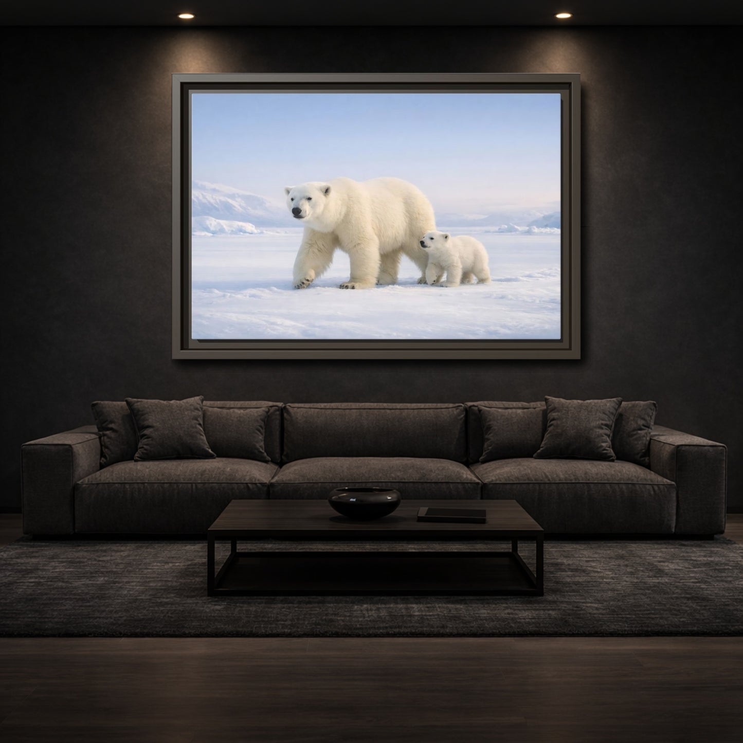 Mockup 2. Animals Polar Bears White And Blue shown as stretched canvas wall art