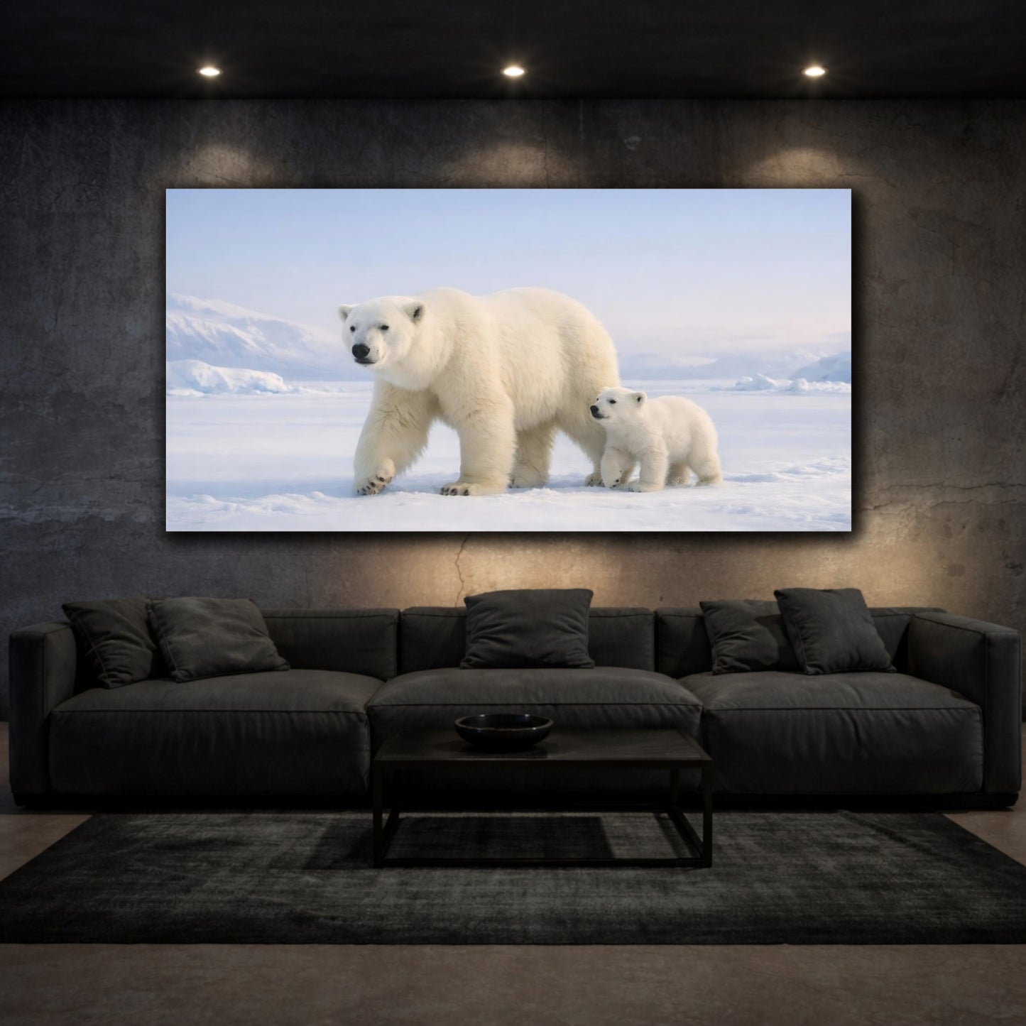 Mockup 2. Animals Polar Bears White And Blue shown as stretched canvas wall art