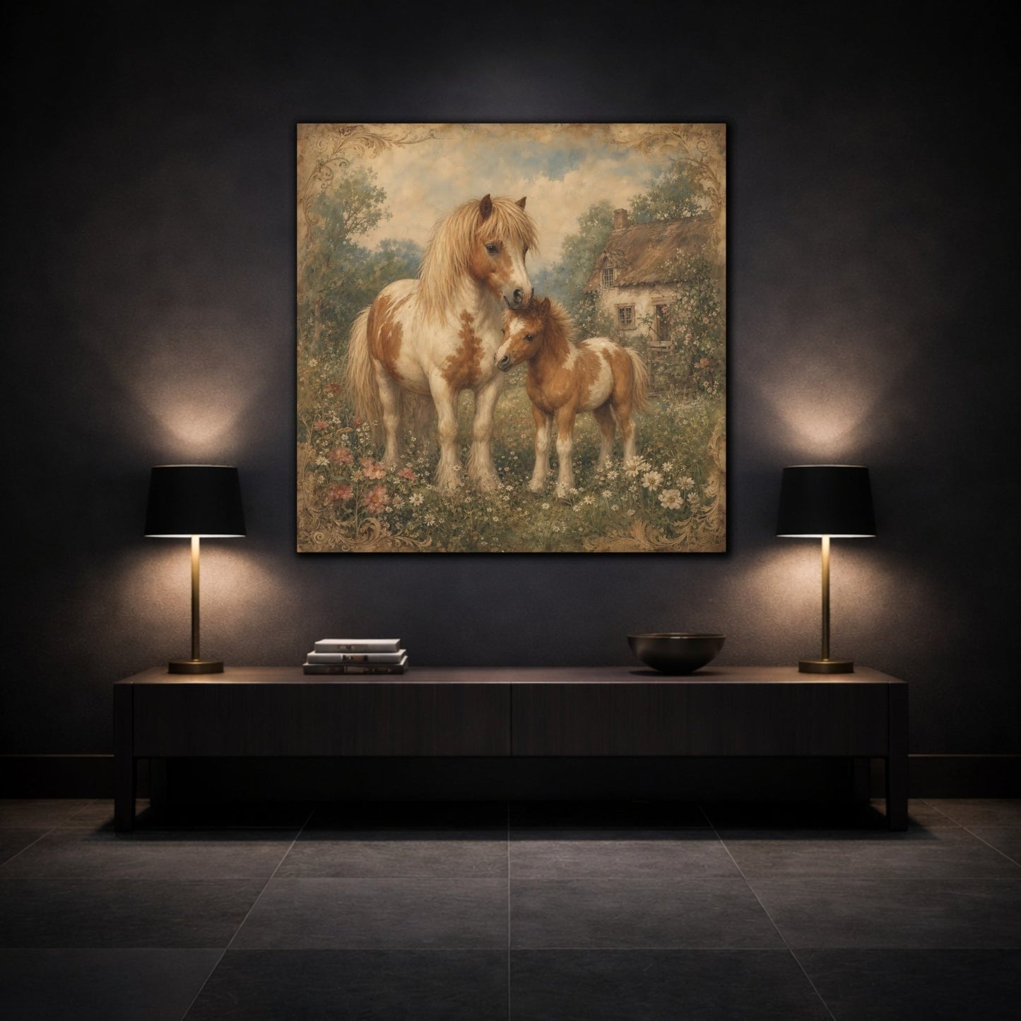 Animals Ponies Vintage Canvas Print Wall Art – Living Room, Above Fireplace - YesArtYes