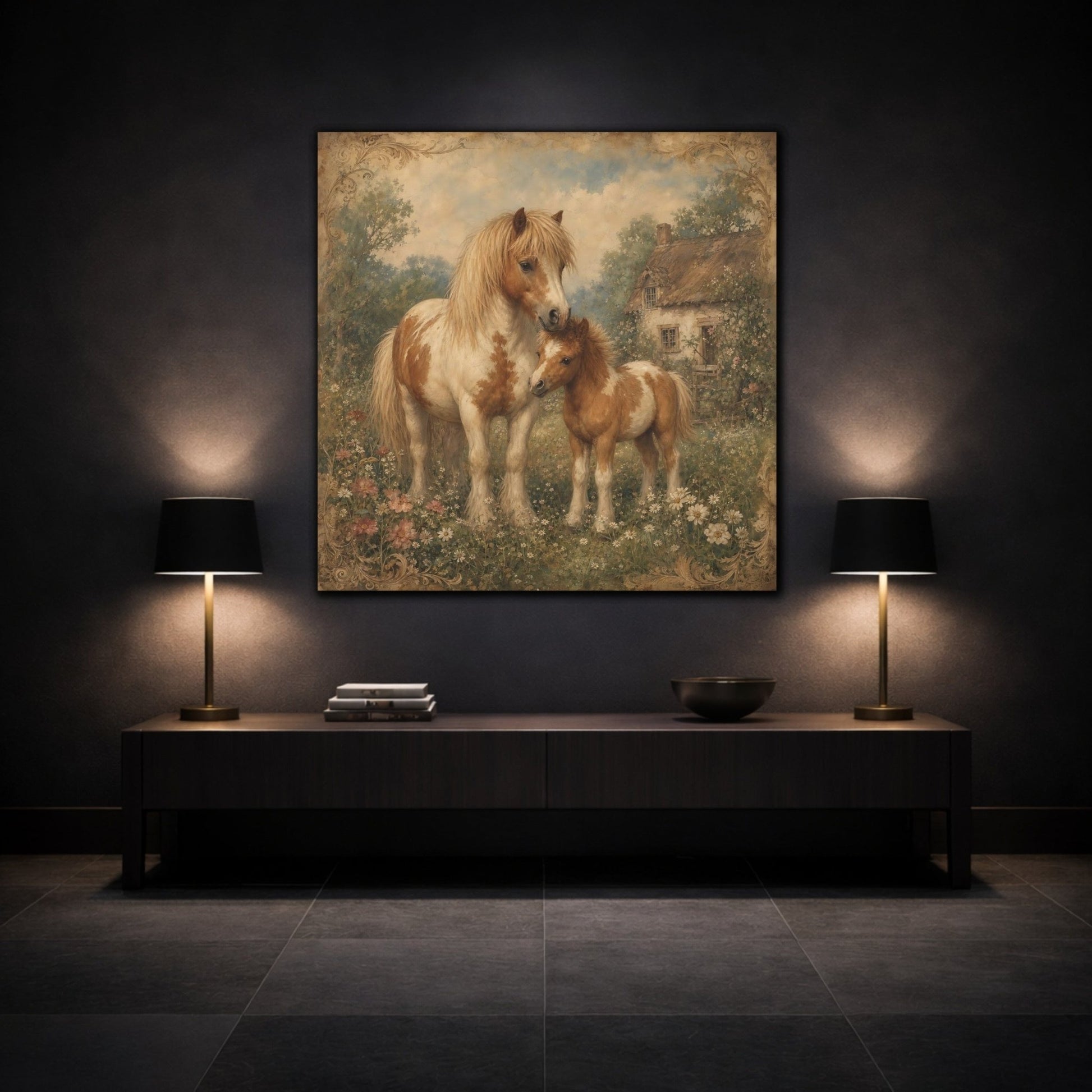 Animals Ponies Vintage Canvas Print Wall Art – Living Room, Above Fireplace - YesArtYes
