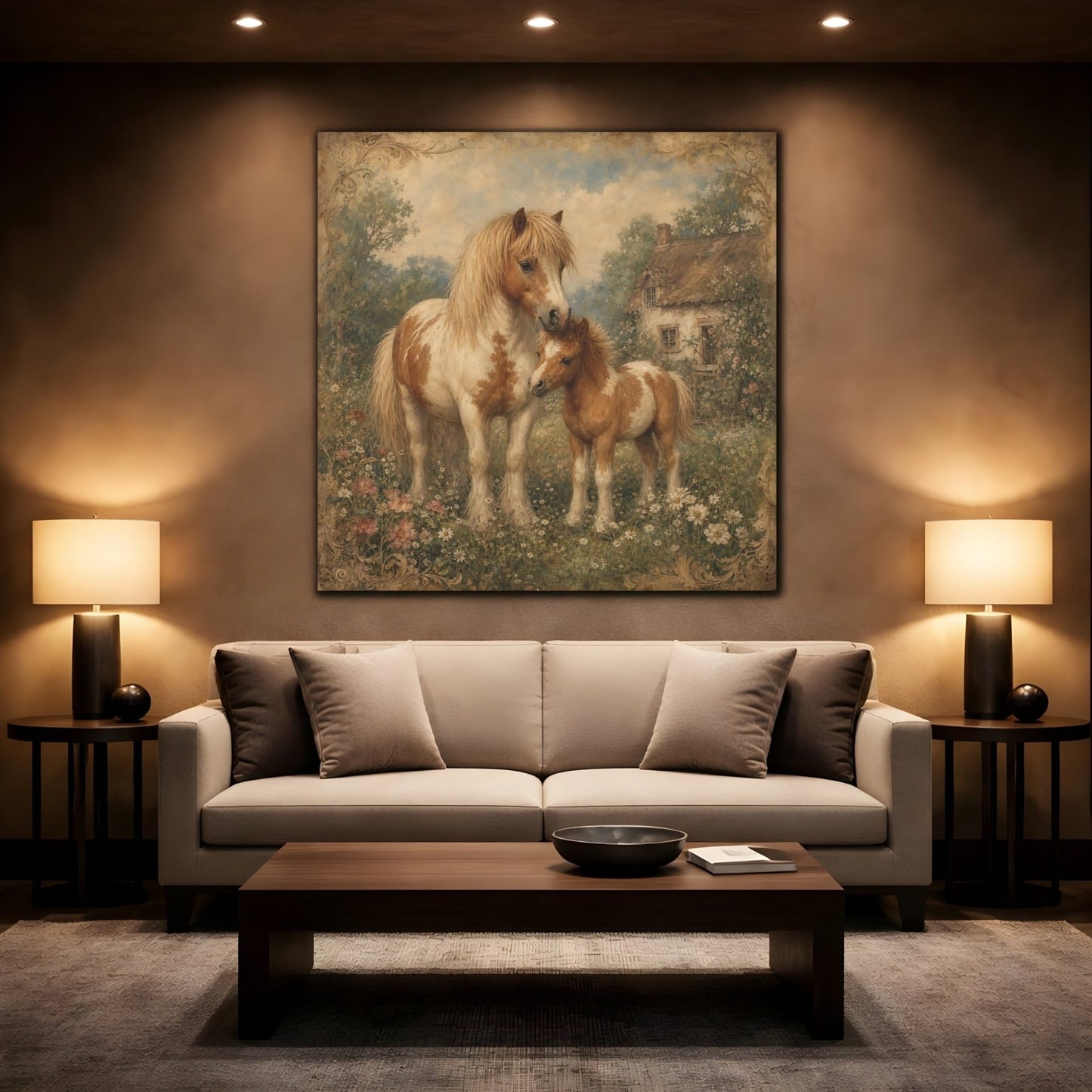 Animals Ponies Vintage Canvas Print Wall Art – Living Room, Above Fireplace - YesArtYes