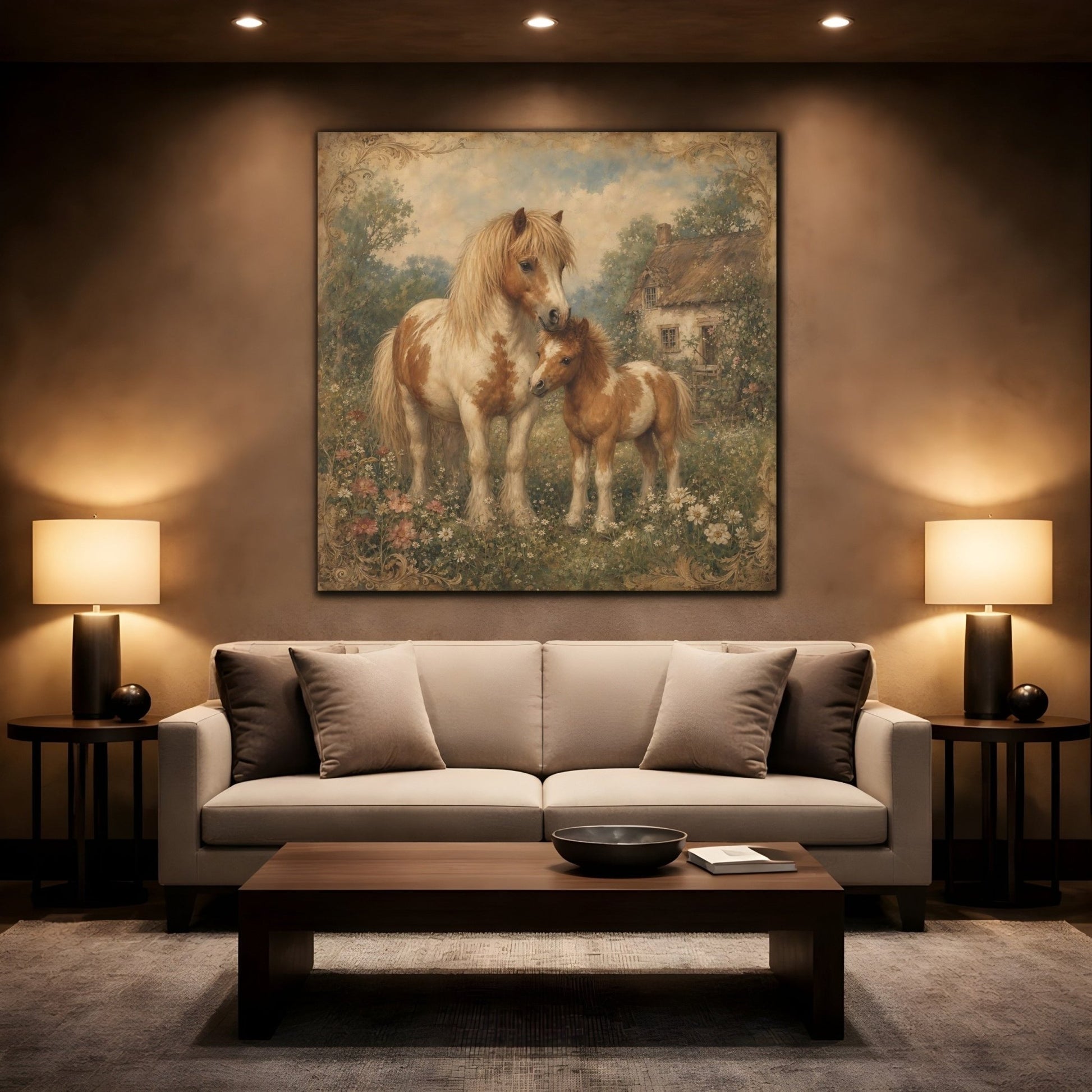 Animals Ponies Vintage Canvas Print Wall Art – Living Room, Above Fireplace - YesArtYes