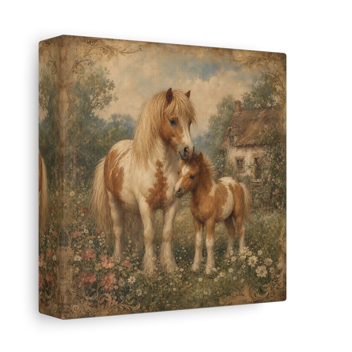 Animals Ponies Vintage Canvas Print Wall Art – Living Room, Above Fireplace - YesArtYes