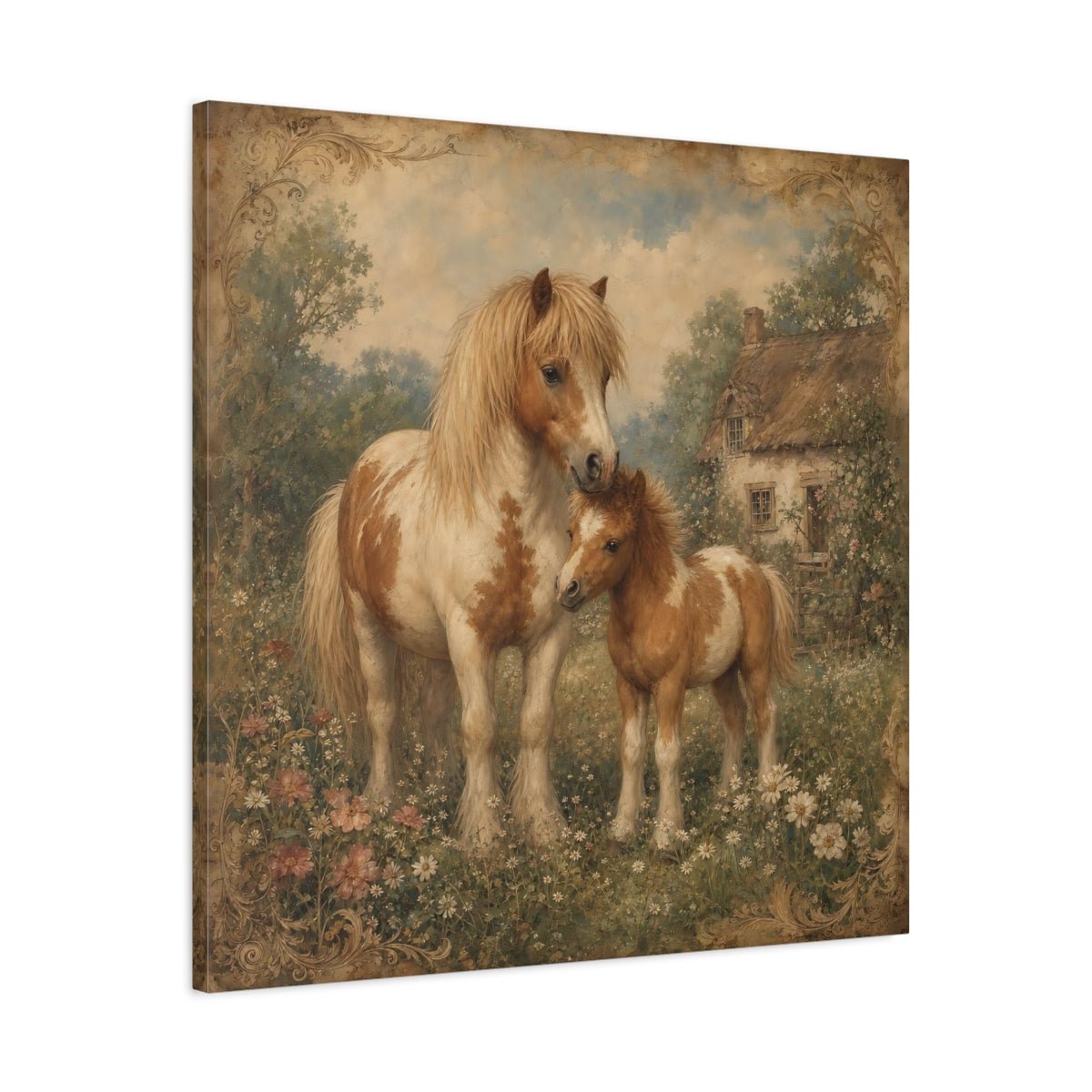 Animals Ponies Vintage Canvas Print Wall Art – Living Room, Above Fireplace - YesArtYes