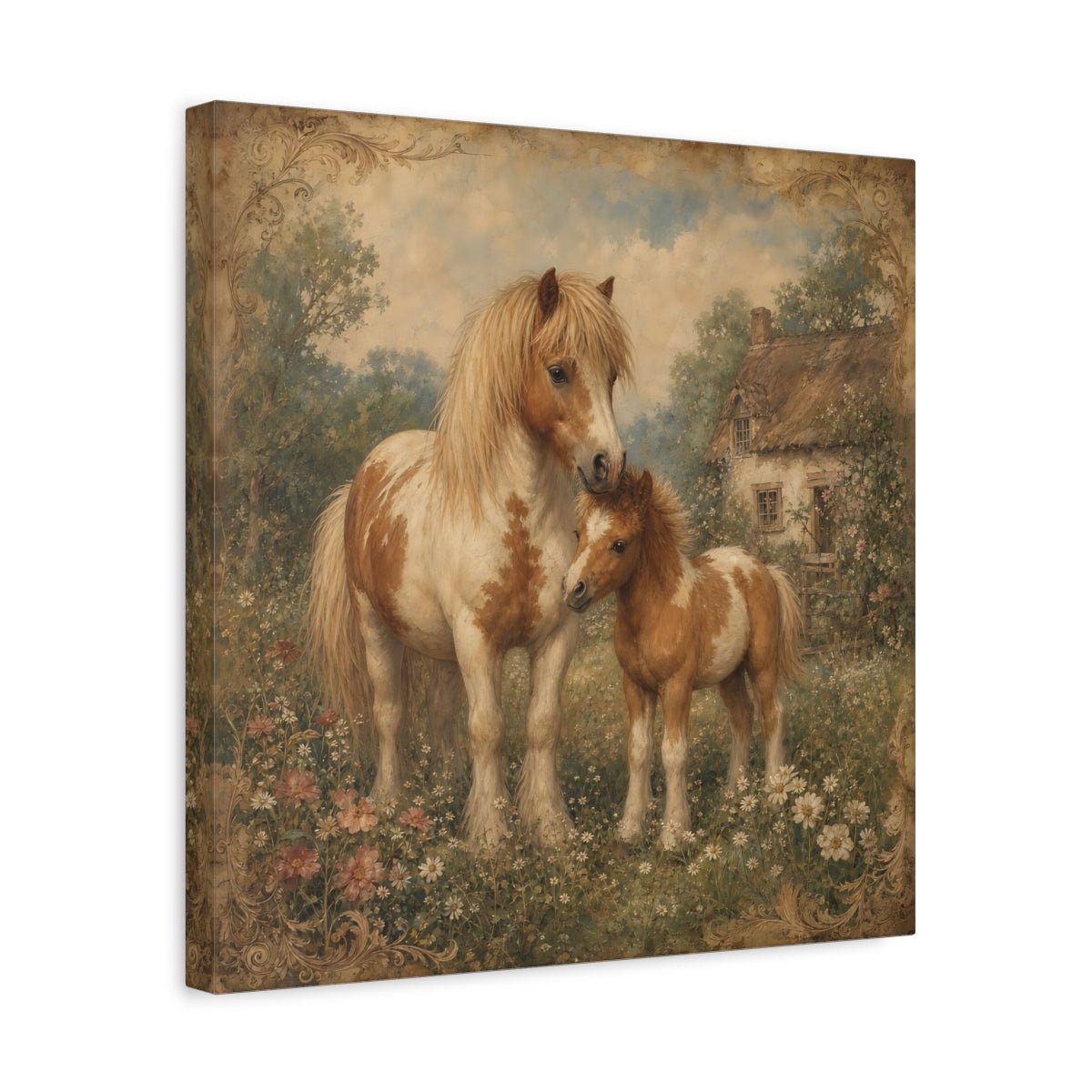 Animals Ponies Vintage Canvas Print Wall Art – Living Room, Above Fireplace - YesArtYes