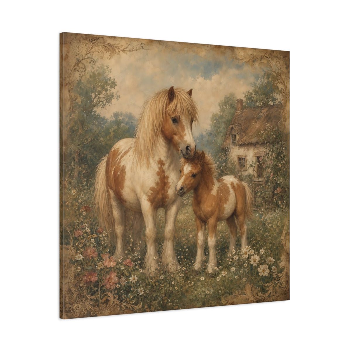 Animals Ponies Vintage Canvas Print Wall Art – Living Room, Above Fireplace - YesArtYes