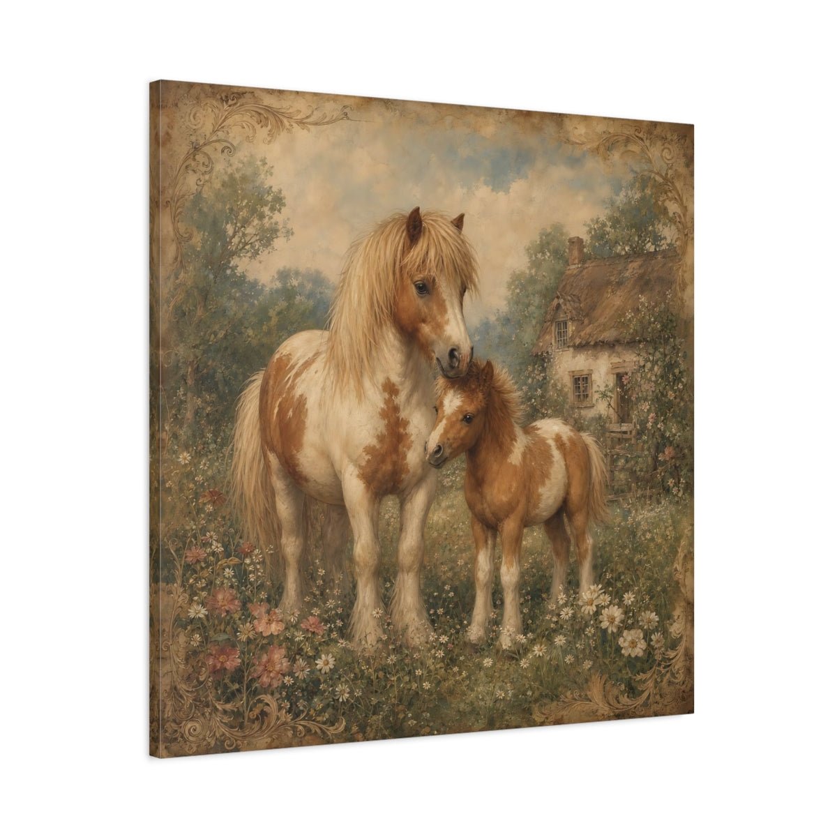 Animals Ponies Vintage Canvas Print Wall Art – Living Room, Above Fireplace - YesArtYes
