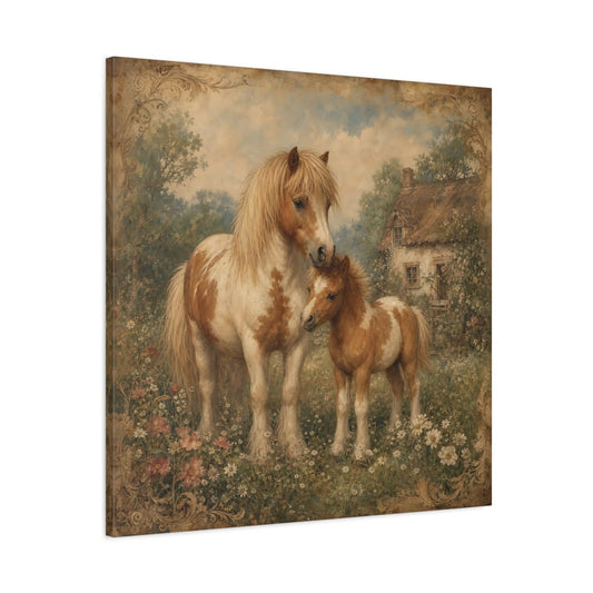 Animals Ponies Vintage Canvas Print Wall Art – Living Room, Above Fireplace - YesArtYes