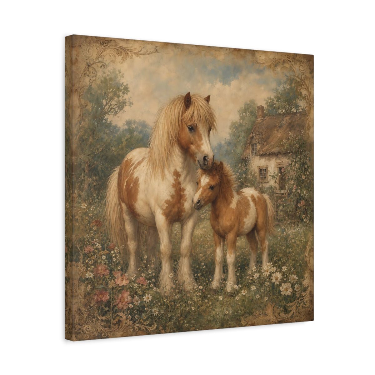 Animals Ponies Vintage Canvas Print Wall Art – Living Room, Above Fireplace - YesArtYes