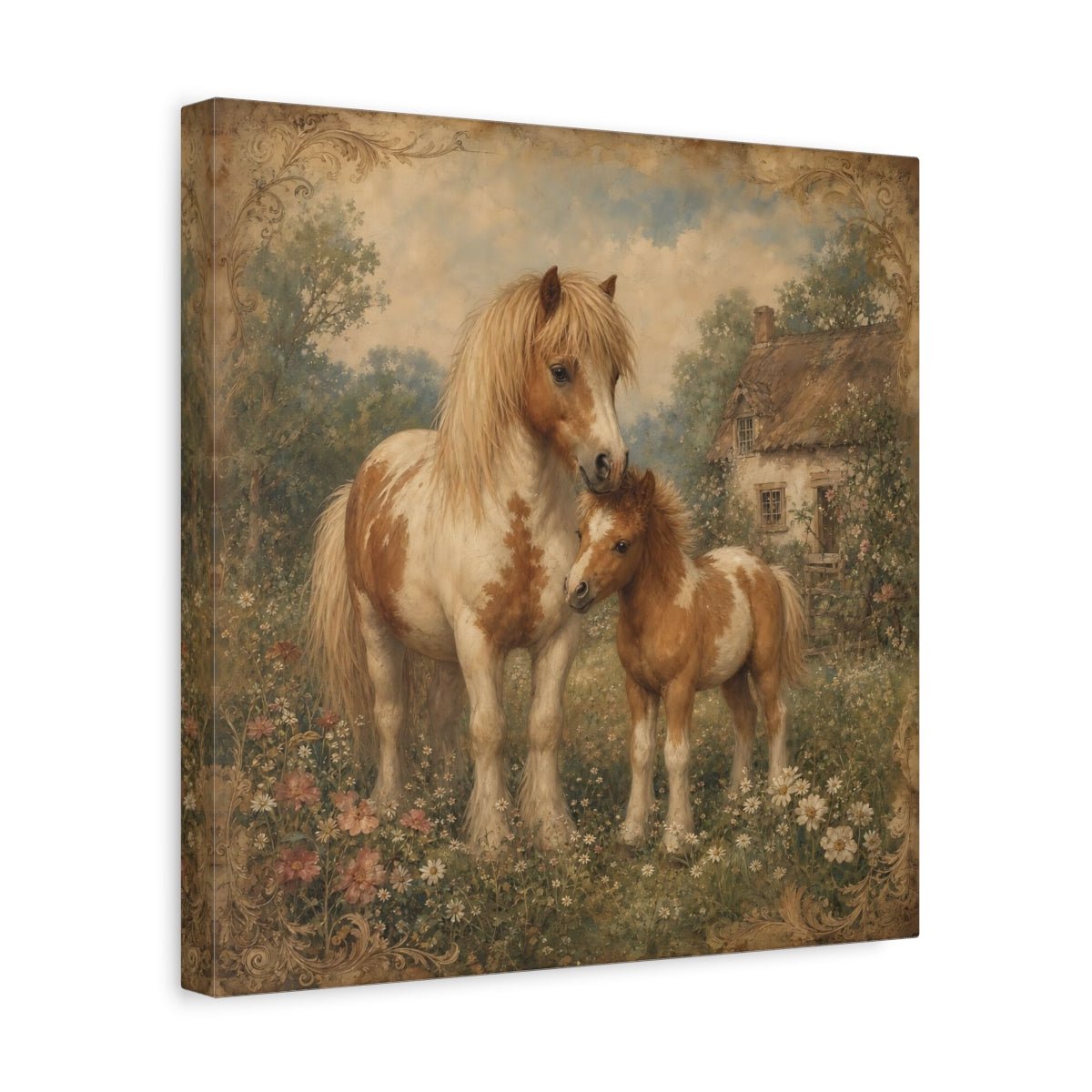 Animals Ponies Vintage Canvas Print Wall Art – Living Room, Above Fireplace - YesArtYes