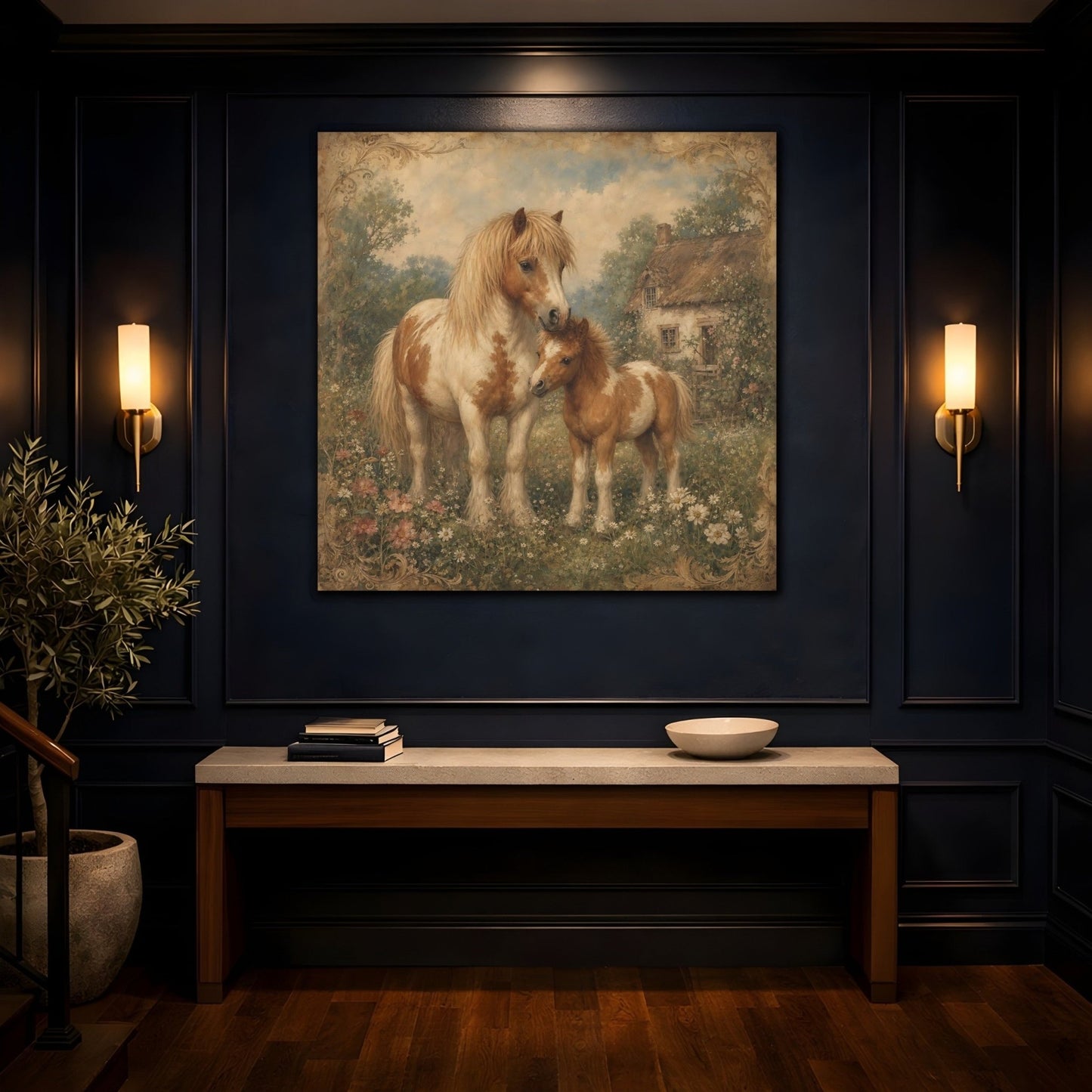 Animals Ponies Vintage Canvas Print Wall Art – Living Room, Above Fireplace - YesArtYes