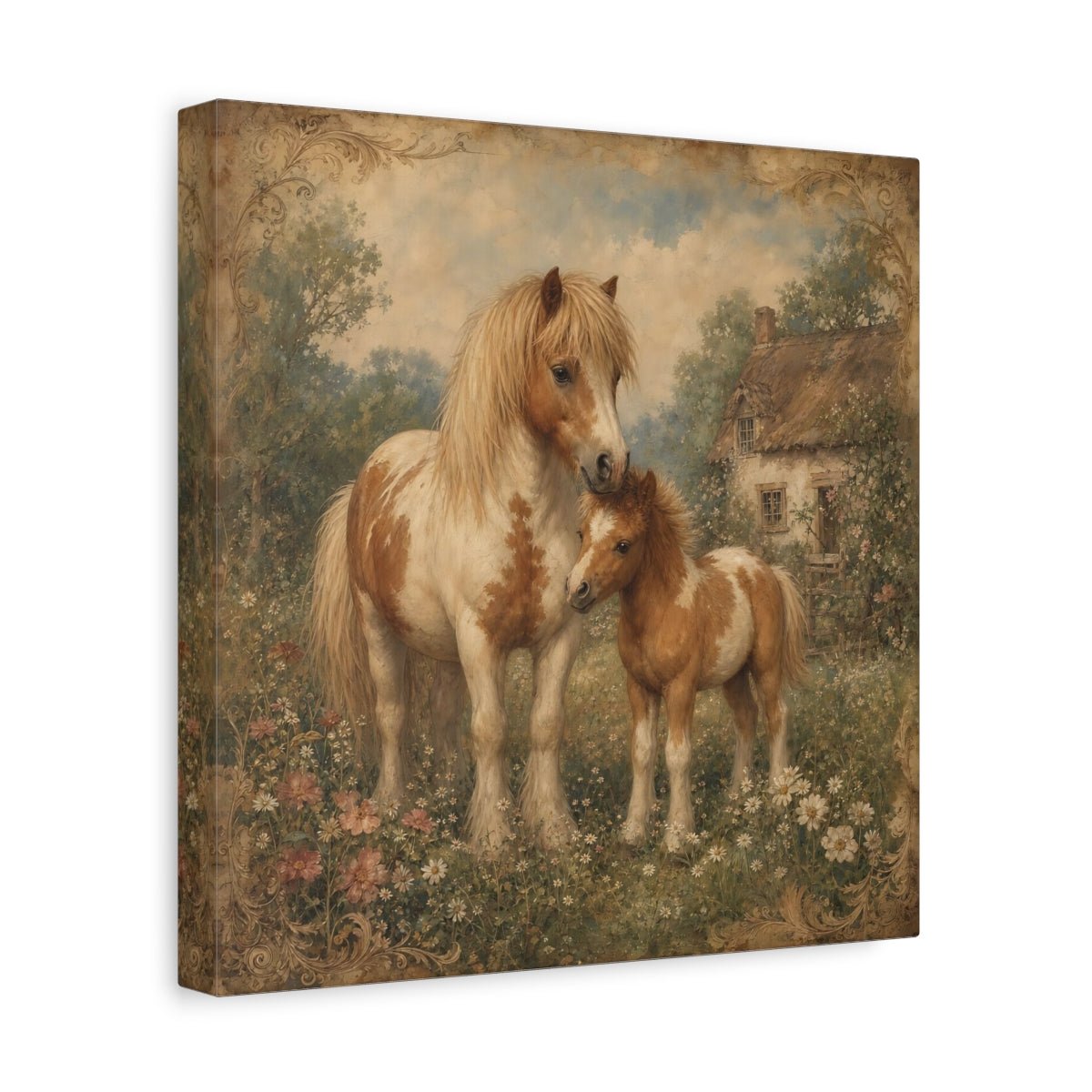 Animals Ponies Vintage Canvas Print Wall Art – Living Room, Above Fireplace - YesArtYes