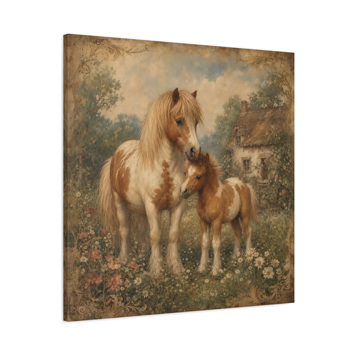 Main Mockup. Animals Ponies Vintage Ponies shown as canvas print