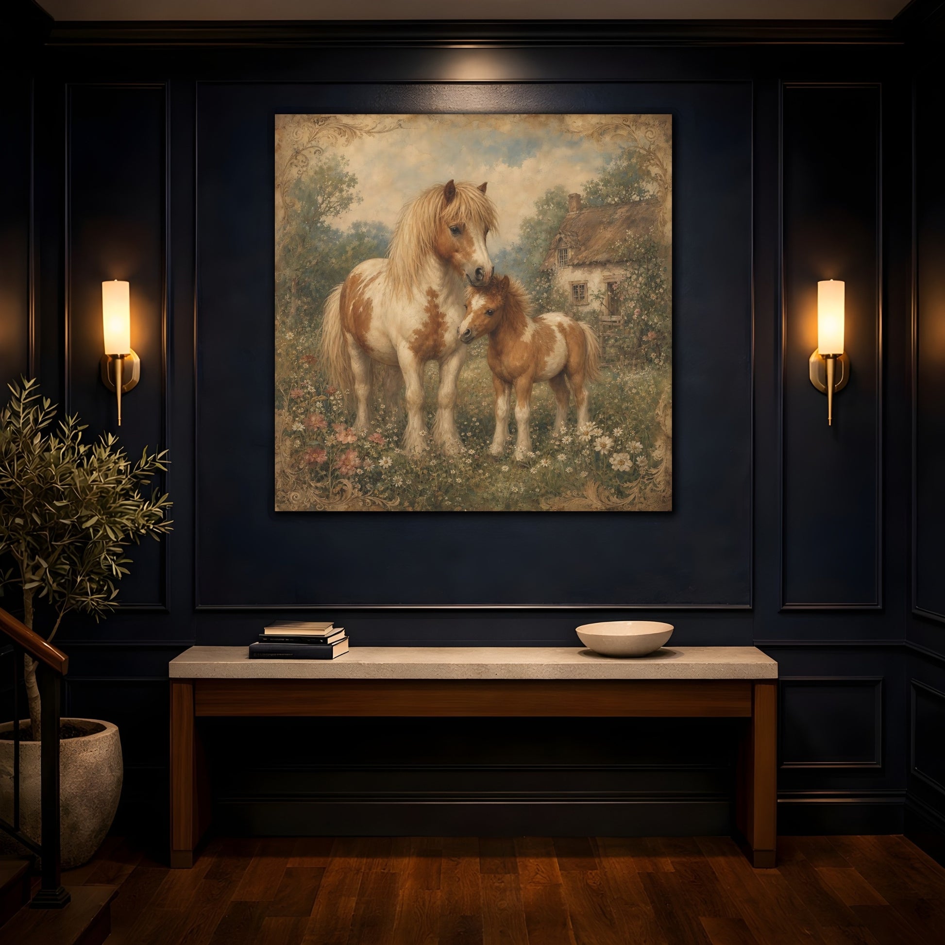 Mockup 4. Animals Ponies Vintage Ponies shown as canvas print
