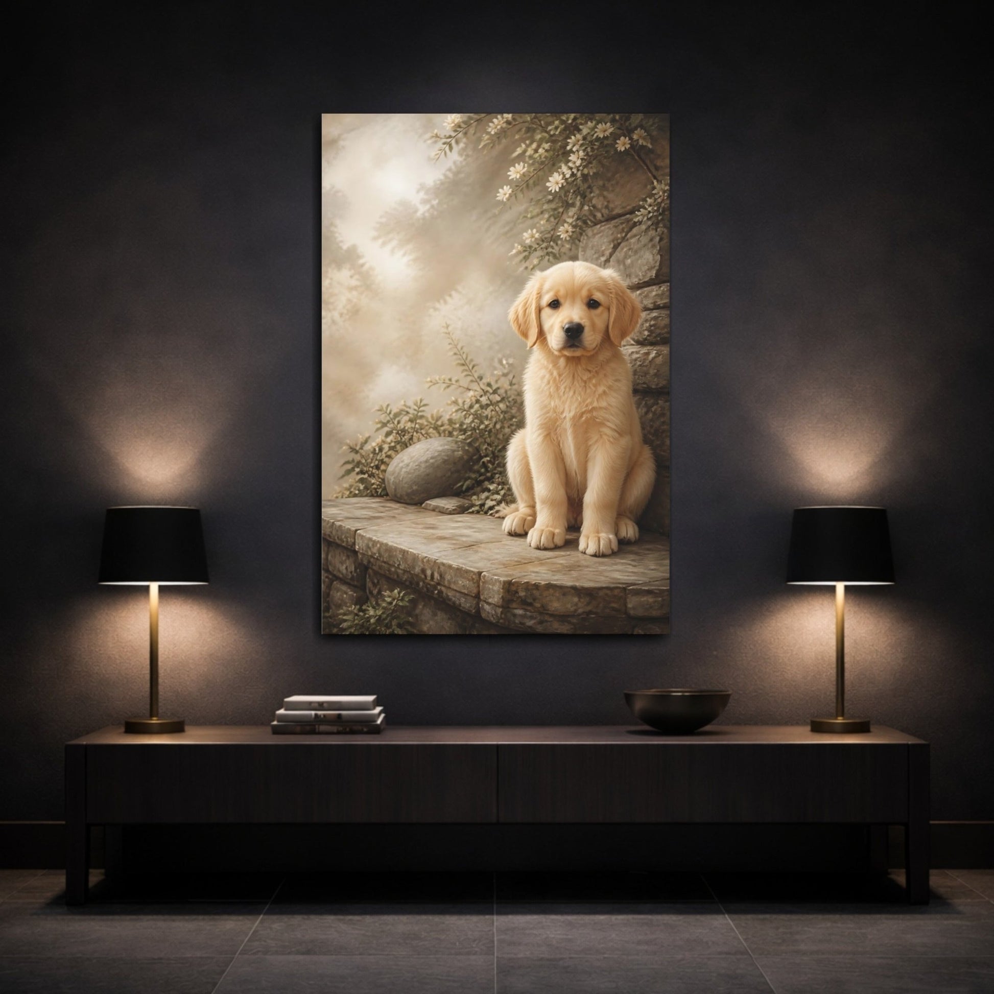 Animals Puppy Golden Canvas Wall Art Print – realistic Living Room, Above Sofa - YesArtYes