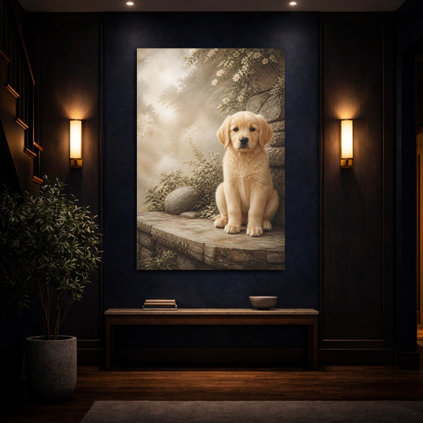 Animals Puppy Golden Canvas Wall Art Print – realistic Living Room, Above Sofa - YesArtYes