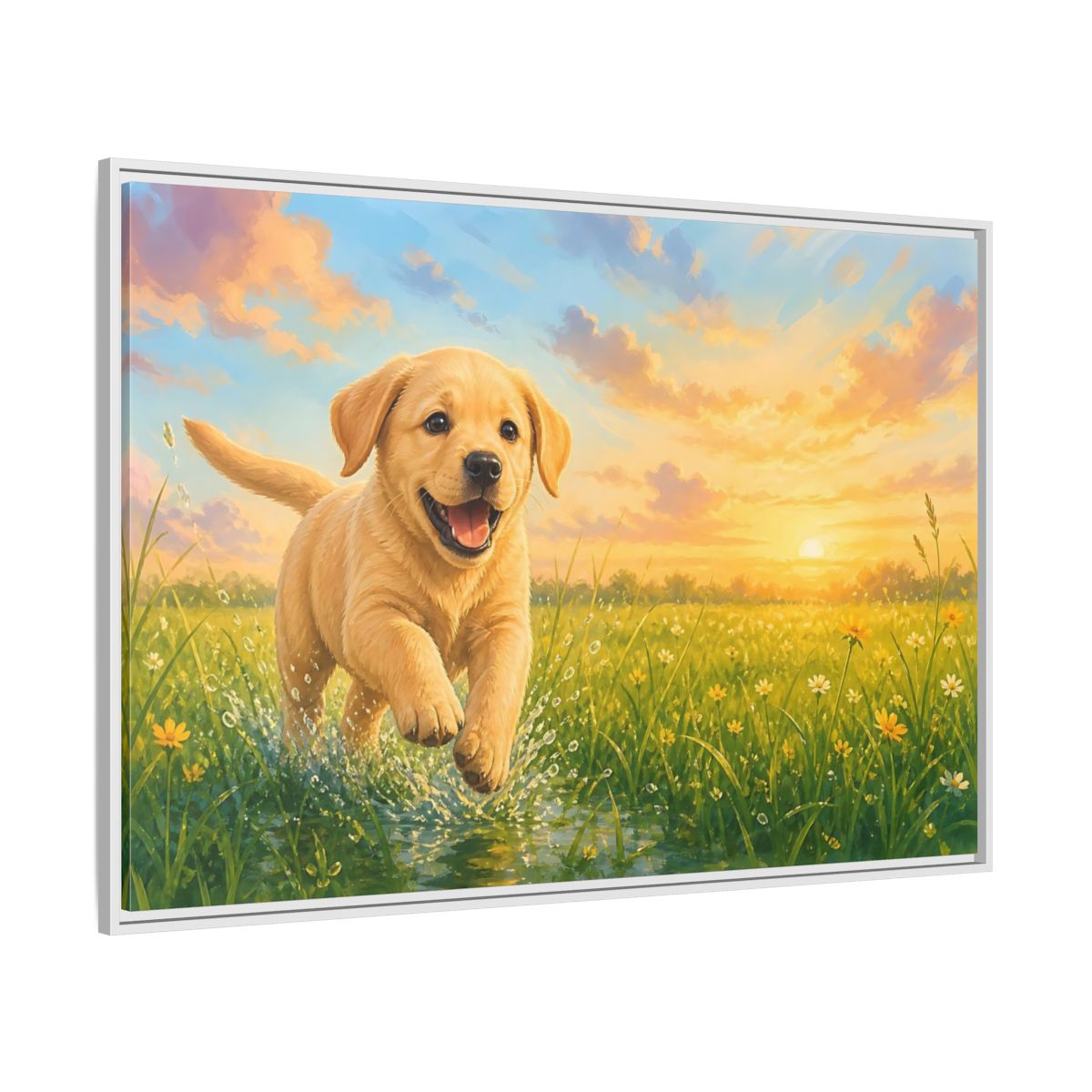 Side Mockup 7. Animals Puppy Golden Puppy shown as stretched canvas wall art