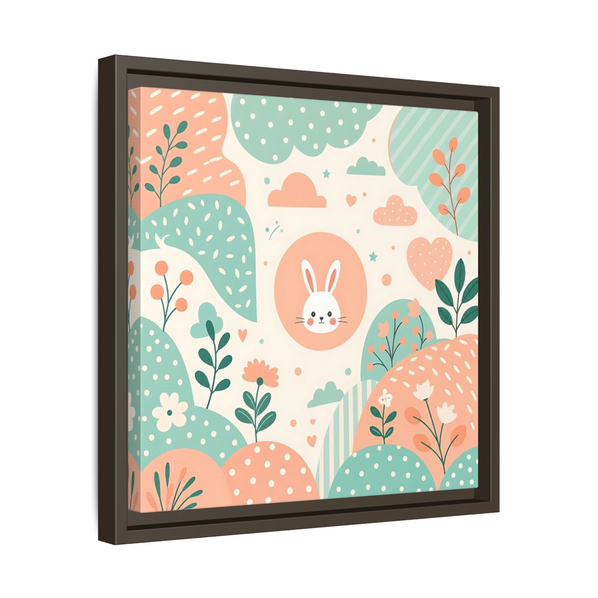 Side Mockup 29. Animals Rabbit Pastel Rabbit shown as framed canvas print