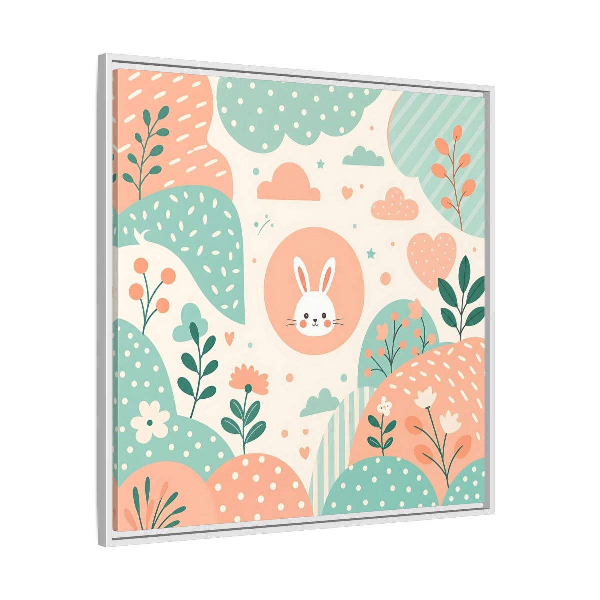 Side Mockup 25. Animals Rabbit Pastel Rabbit shown as framed canvas print
