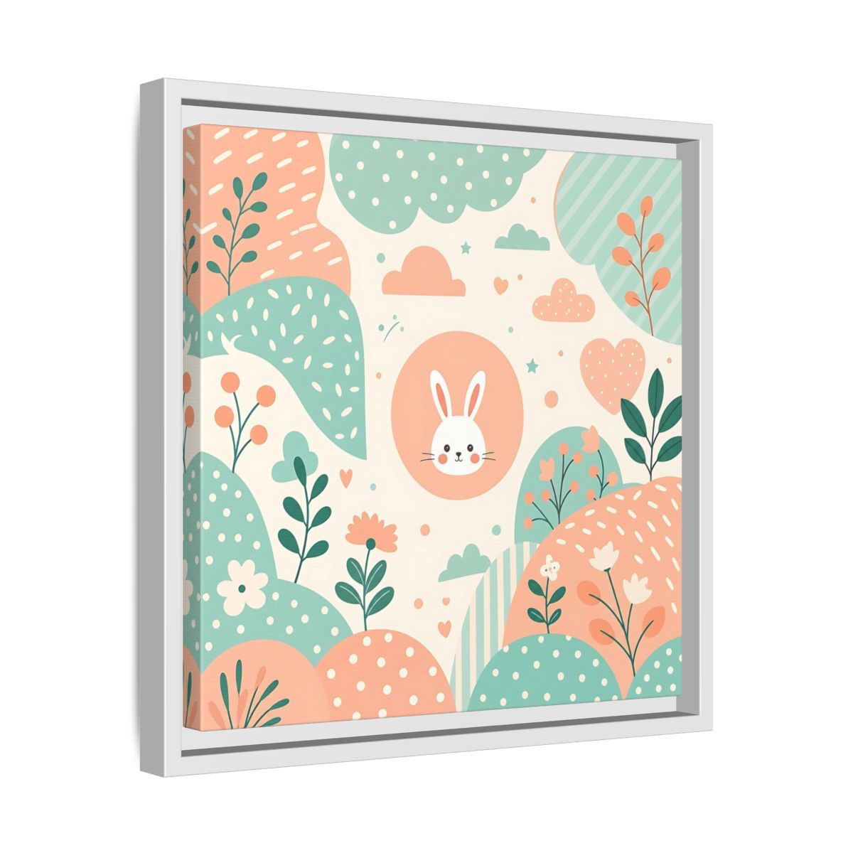 Side Mockup 28. Animals Rabbit Pastel Rabbit shown as framed canvas print