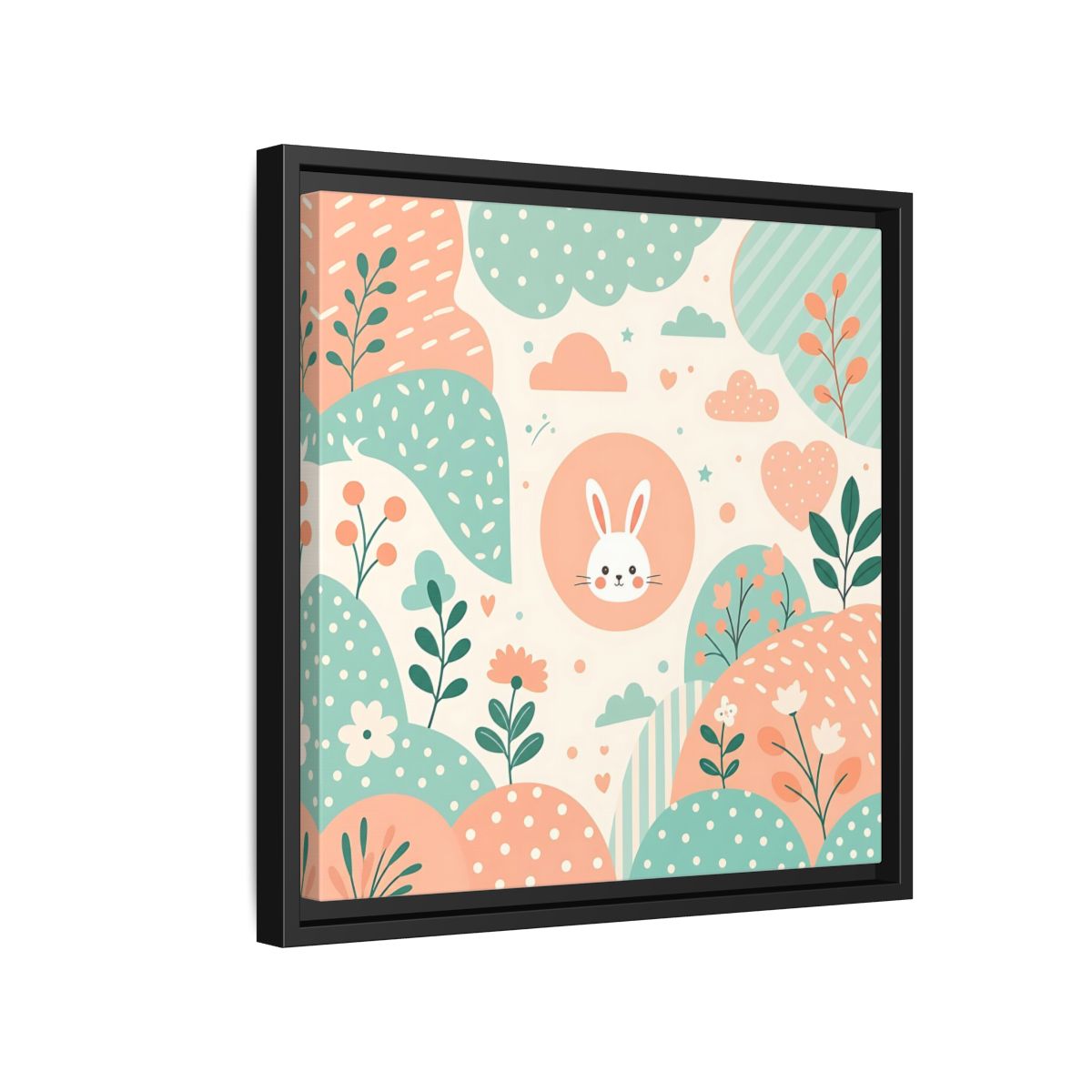 Side Mockup 15. Animals Rabbit Pastel Rabbit shown as framed canvas print