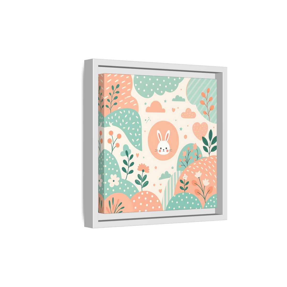 Side Mockup 19. Animals Rabbit Pastel Rabbit shown as framed canvas print