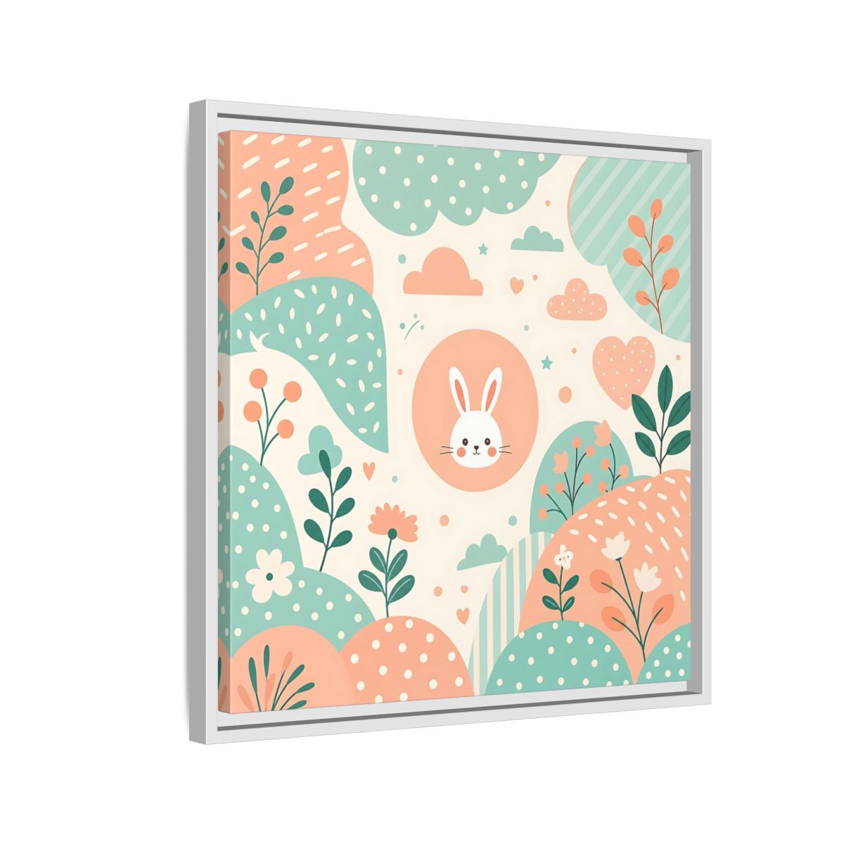 Side Mockup 10. Animals Rabbit Pastel Rabbit shown as framed canvas print