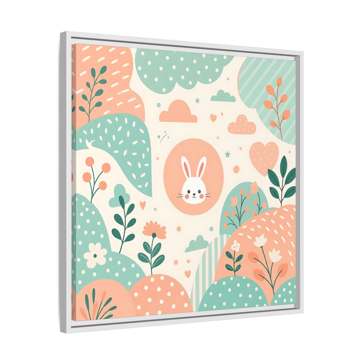 Side Mockup 26. Animals Rabbit Pastel Rabbit shown as framed canvas print