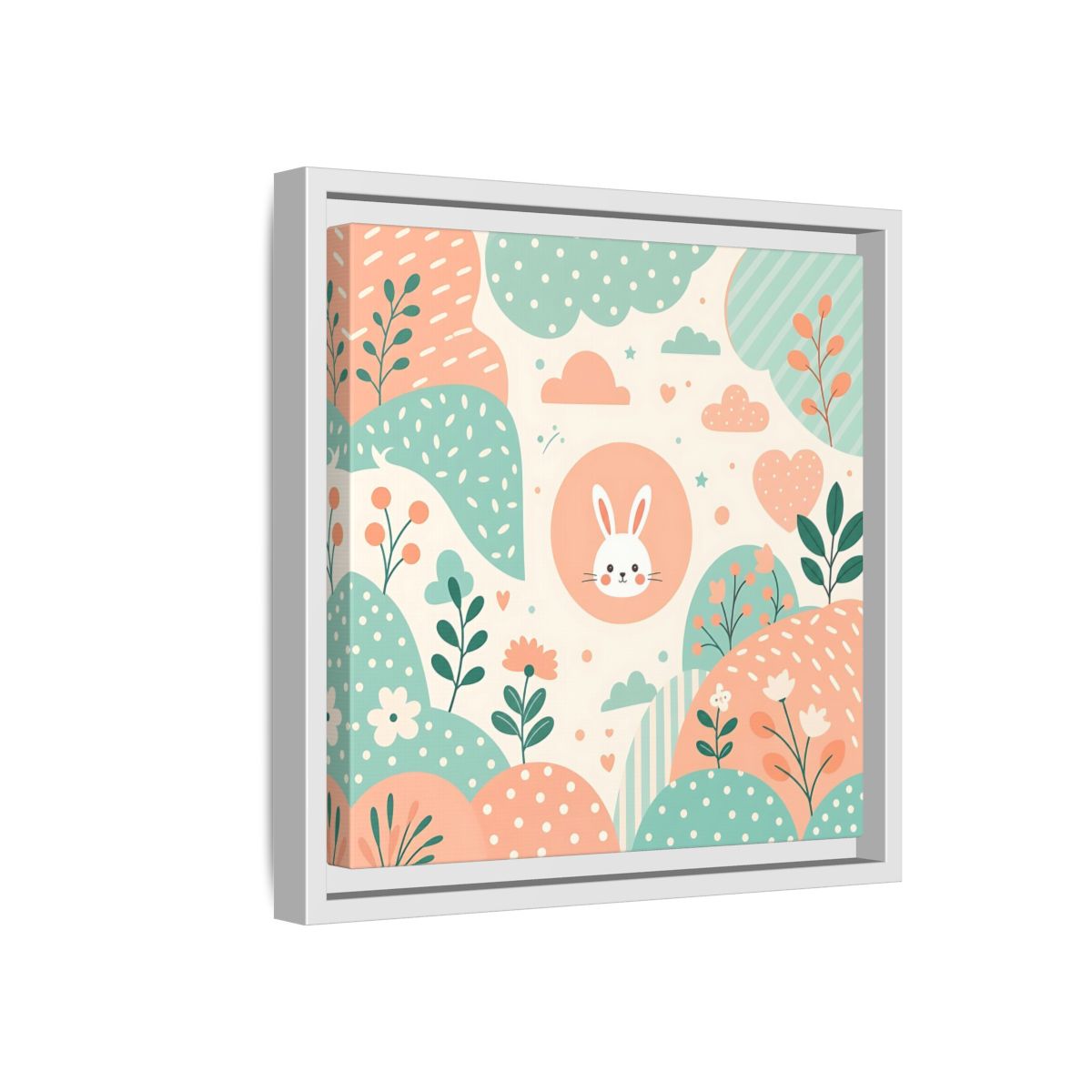 Side Mockup 16. Animals Rabbit Pastel Rabbit shown as framed canvas print