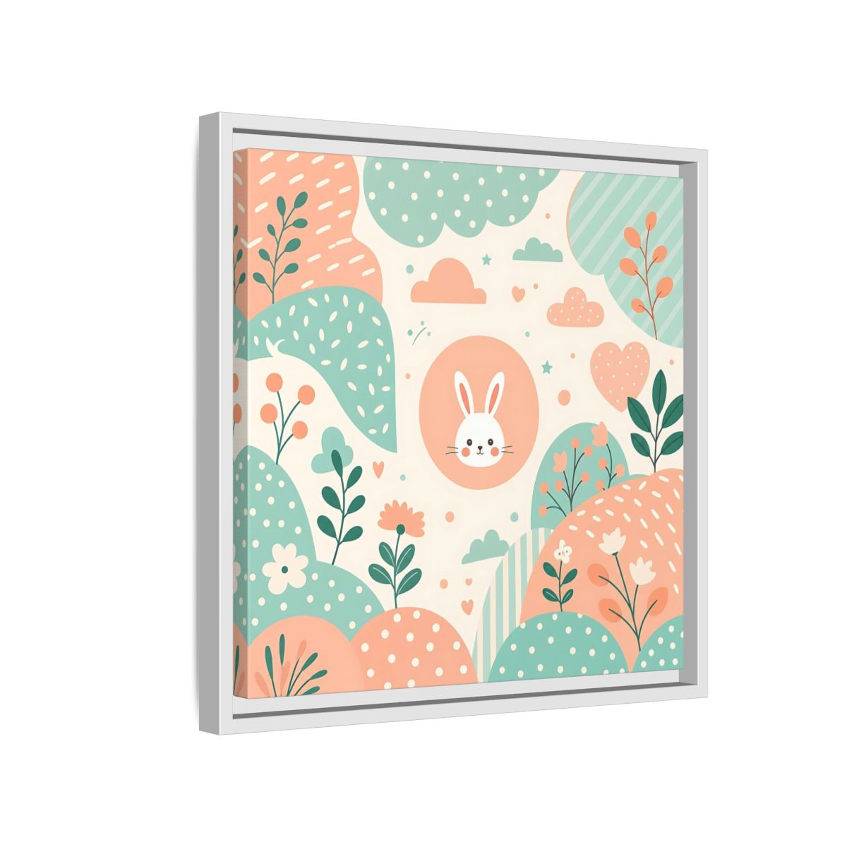Side Mockup 13. Animals Rabbit Pastel Rabbit shown as framed canvas print