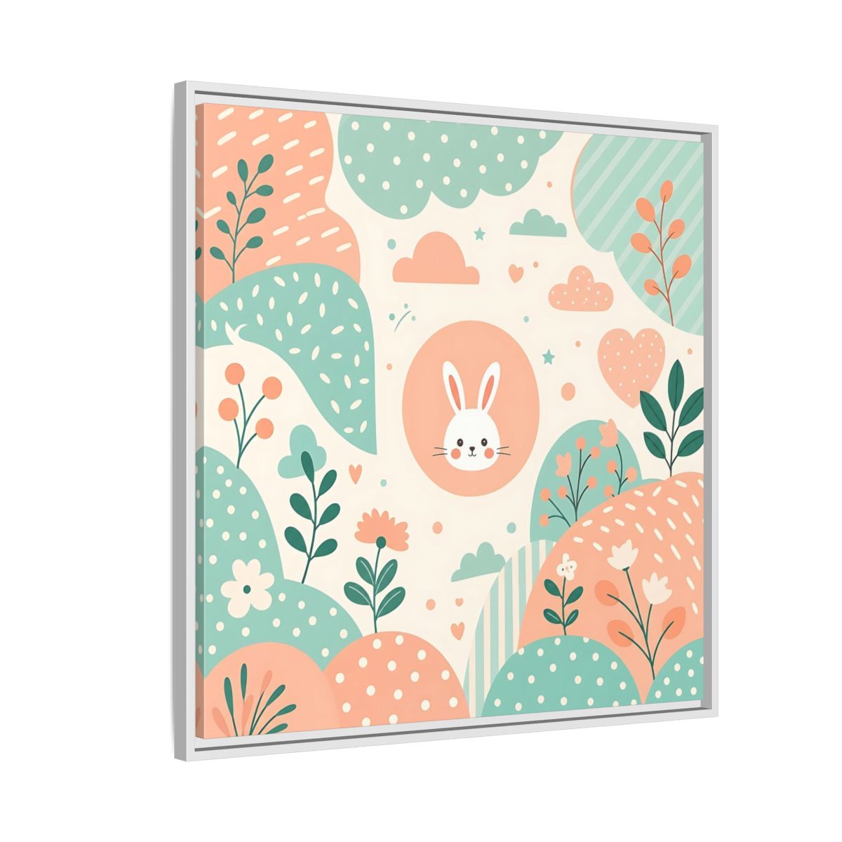 Side Mockup 7. Animals Rabbit Pastel Rabbit shown as framed canvas print