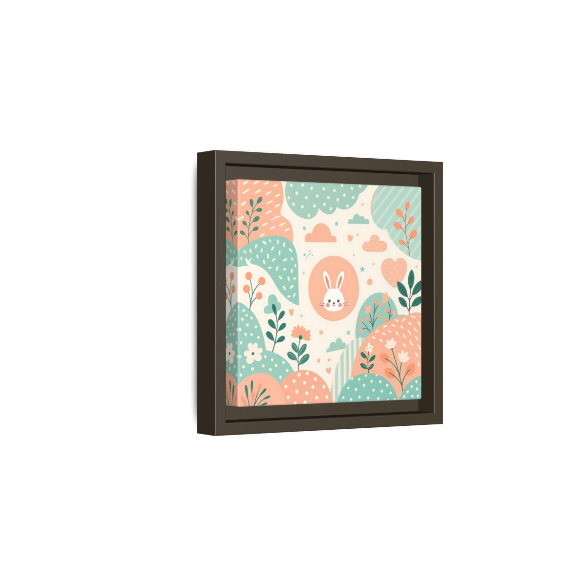 Side Mockup 2. Animals Rabbit Pastel Rabbit shown as framed canvas print