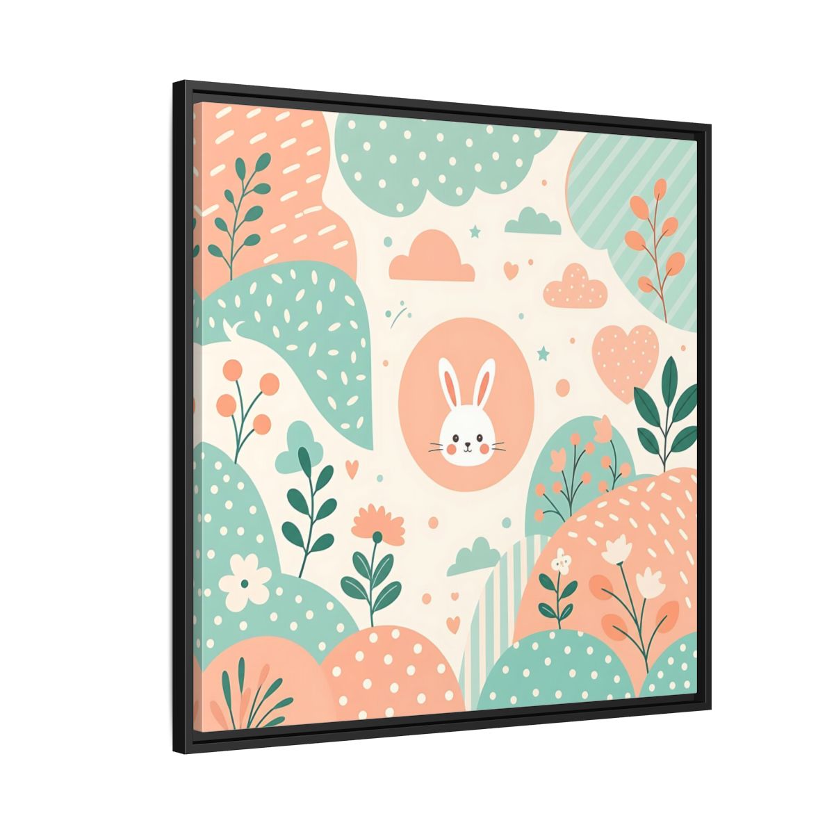 Side Mockup 9. Animals Rabbit Pastel Rabbit shown as framed canvas print