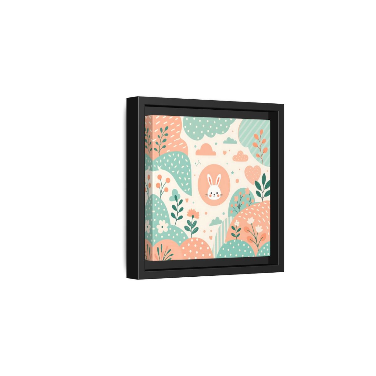 Side Mockup 3. Animals Rabbit Pastel Rabbit shown as framed canvas print