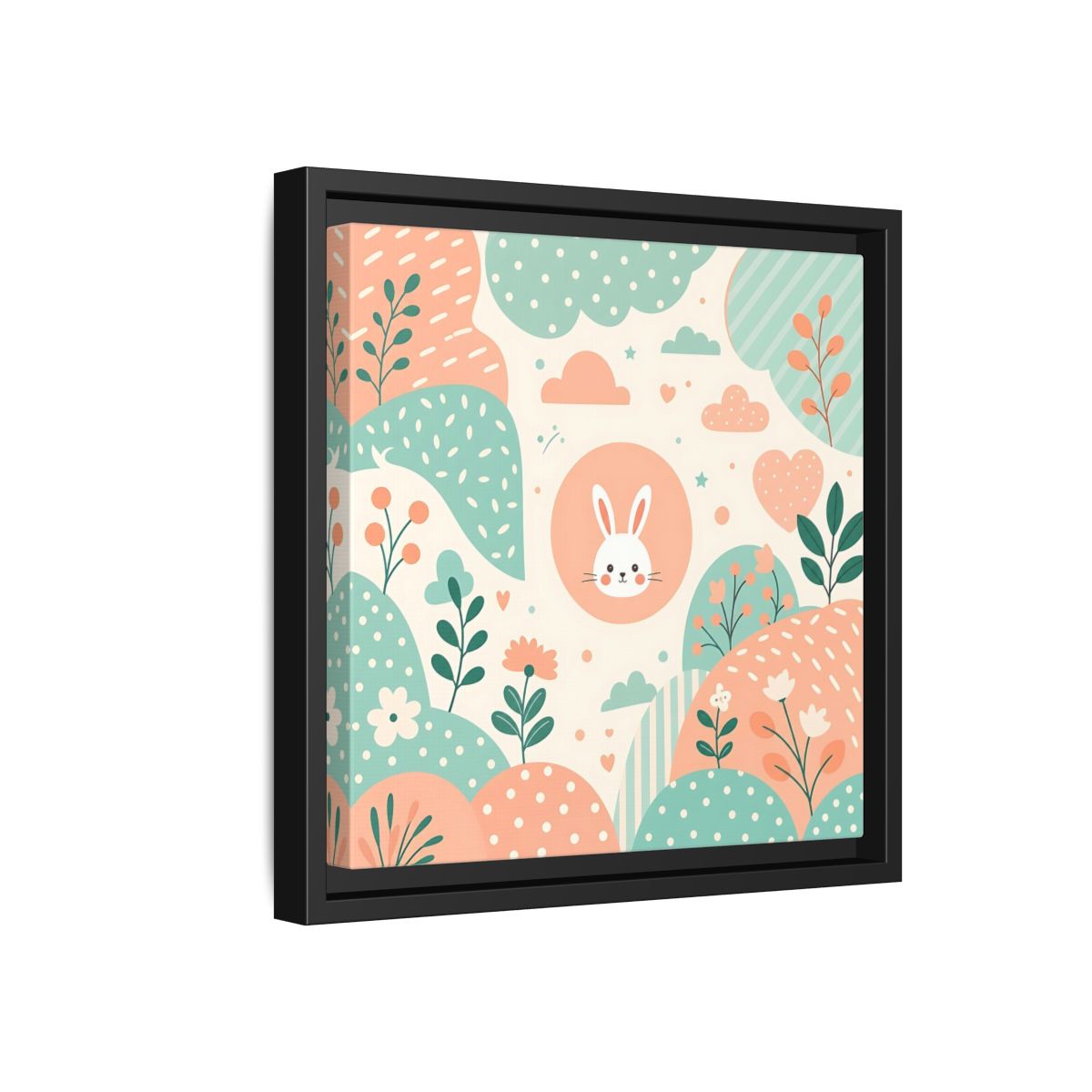 Side Mockup 18. Animals Rabbit Pastel Rabbit shown as framed canvas print