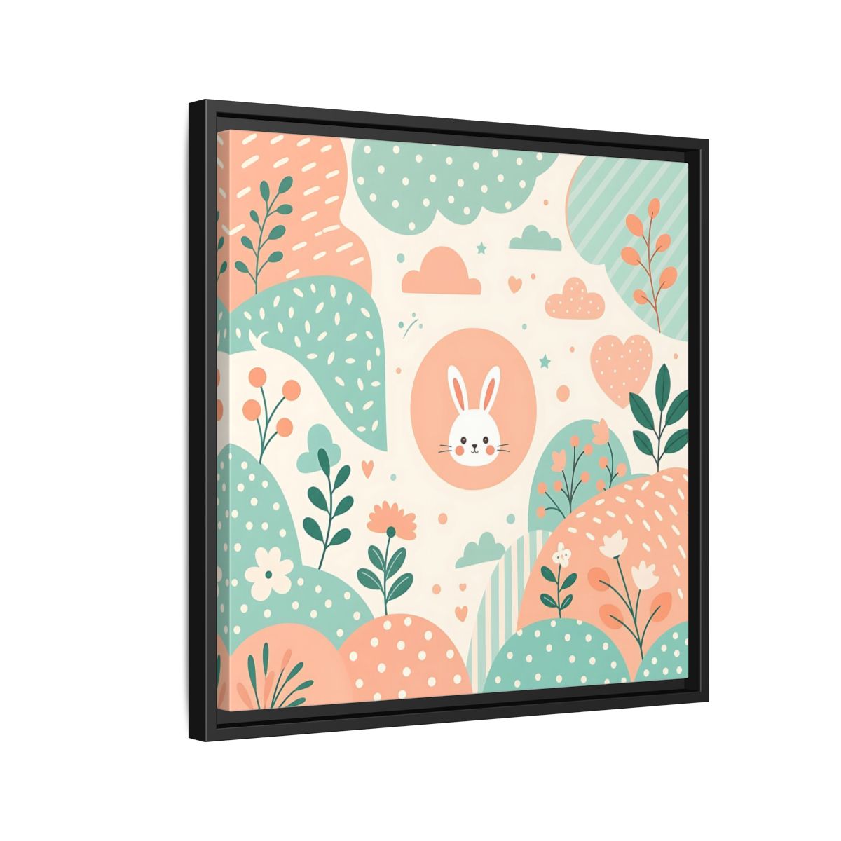 Side Mockup 12. Animals Rabbit Pastel Rabbit shown as framed canvas print