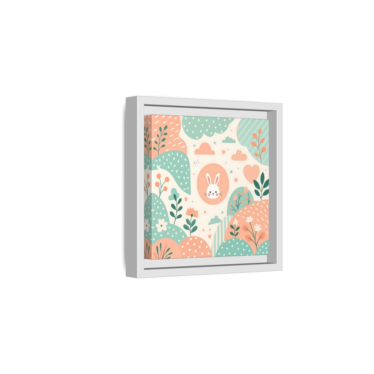 Side Mockup 1. Animals Rabbit Pastel Rabbit shown as framed canvas print